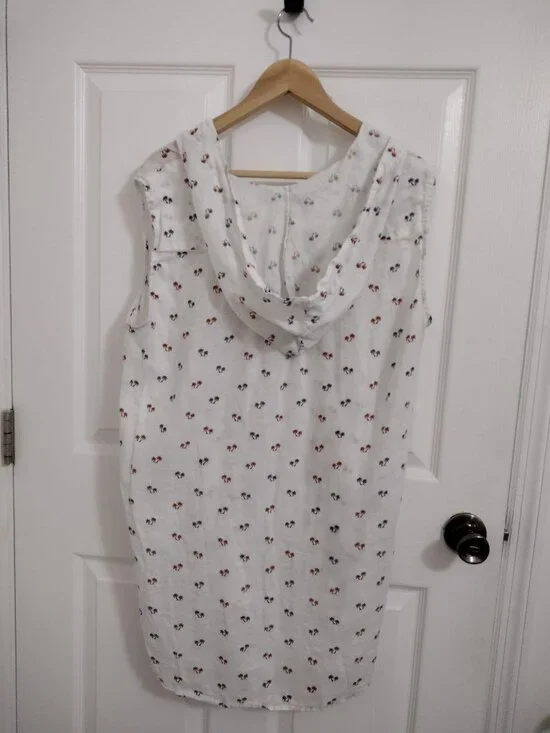 For Cynthia Beachwear Linen Hooded Tunic Sleeveless Palm Print Cover Up - Picture 6 of 8